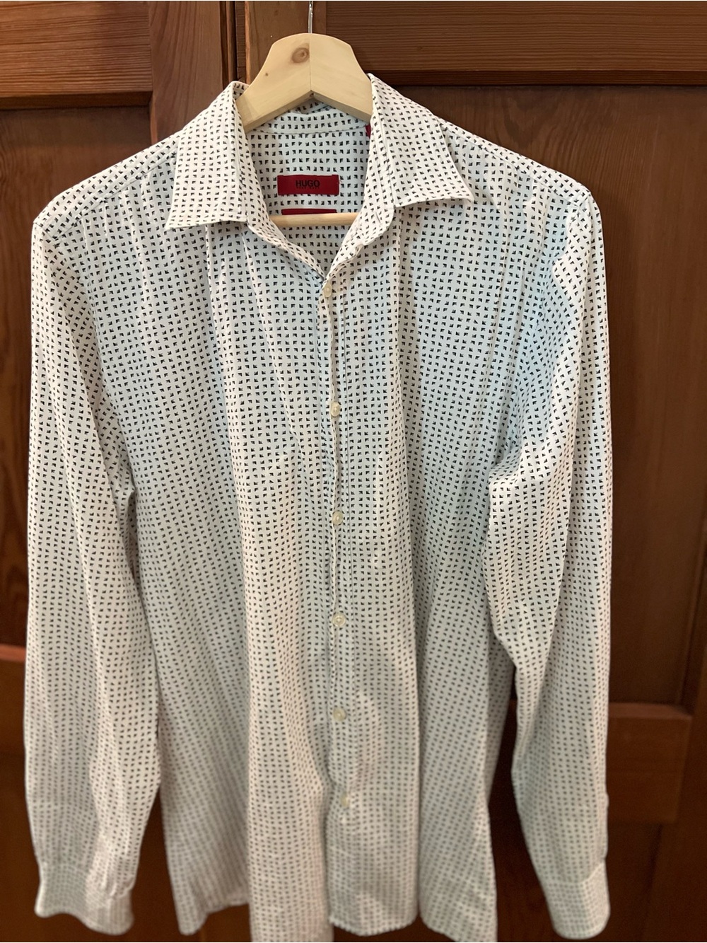 HUGO White Dress Shirt with Navy Micro Pattern